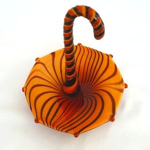 Amber Caramel Color Spiral Pattern Umbrella Mouth Blown Block Crystal Candy Dish